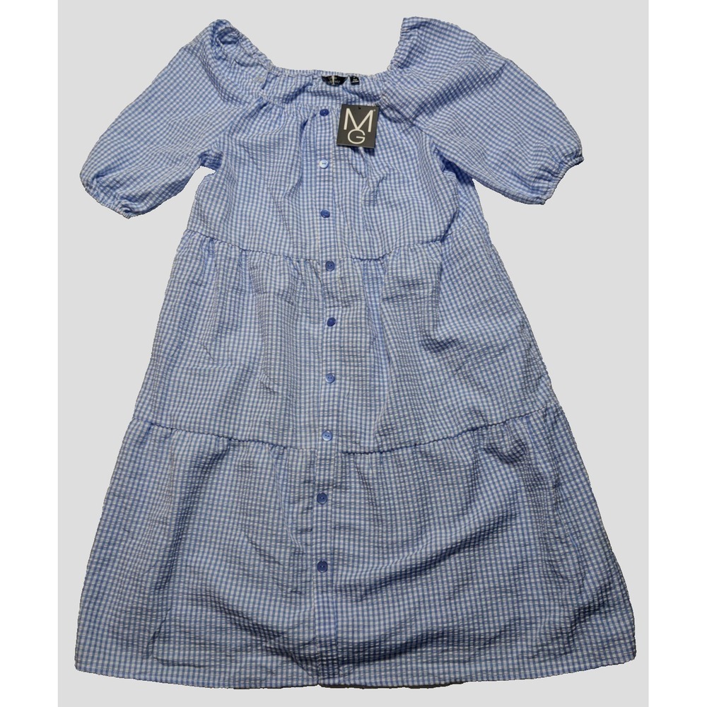 MLLE GABRIELLE Blue‎ White Gingham Dress - Women Medium Pullover NEW